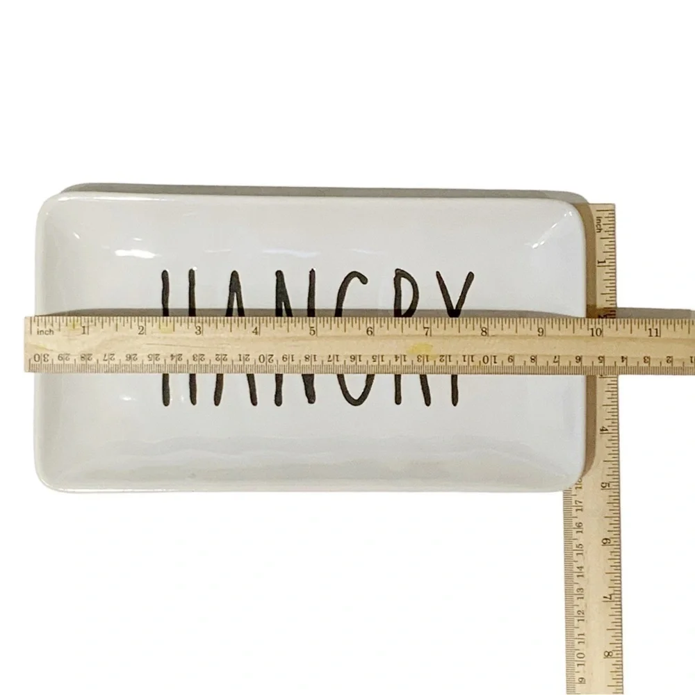 Yummy Rectangle Dish Tray Rectangle Fun Phrase Hangry Heavy Ceramic White Black